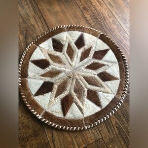 Leather Hide Starburst Tribal Native Wall Hanging Doily Mat 15.5” Farmhouse